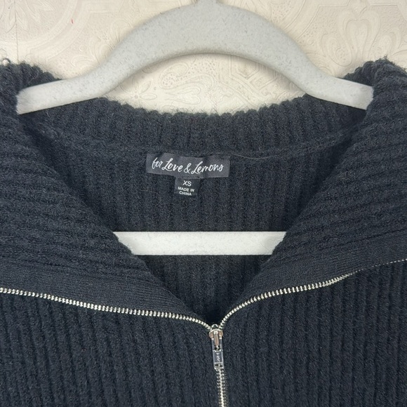 For Love & Lemons Quarter Zip Sweater Pullover Black Ribbed Slouchy Half Cropped - Picture 8 of 10